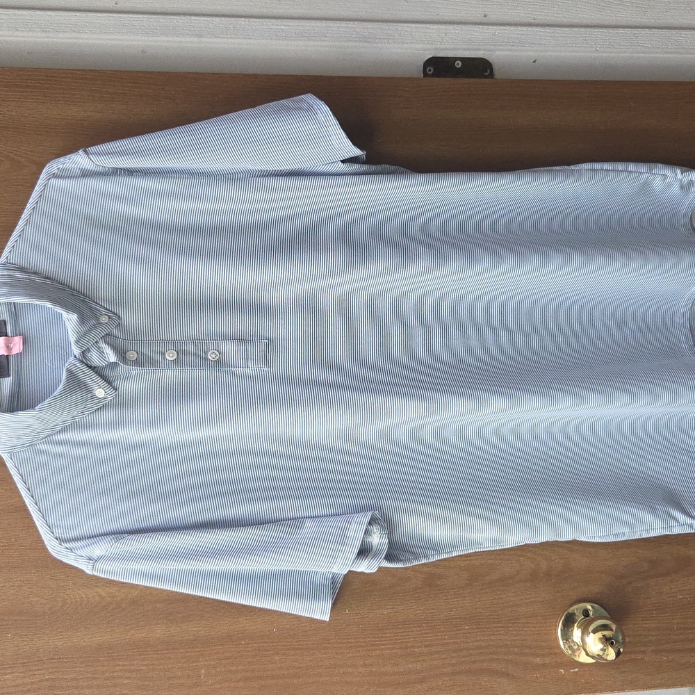 G/Fore Feeder Button Down Collar Striped Tech Pique Golf Polo Shirt -White Blue